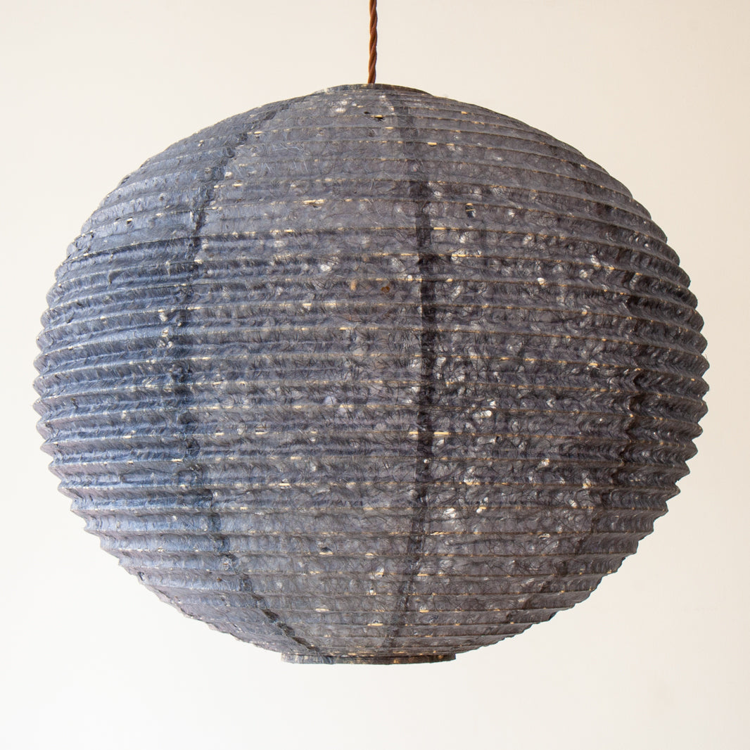 53cm diameter Paper Lampshade made form a blue Hemp washi paper in the asaraku style with small holes left in the paper