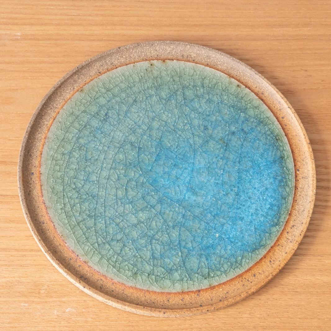 Flat Mikan Glaze Plate, yakishime rim