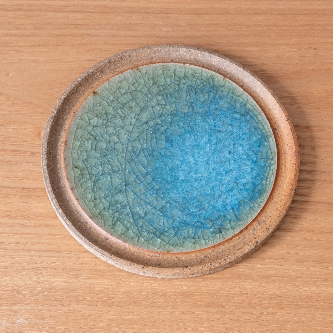 Flat Mikan Glaze Plate, yakishime rim
