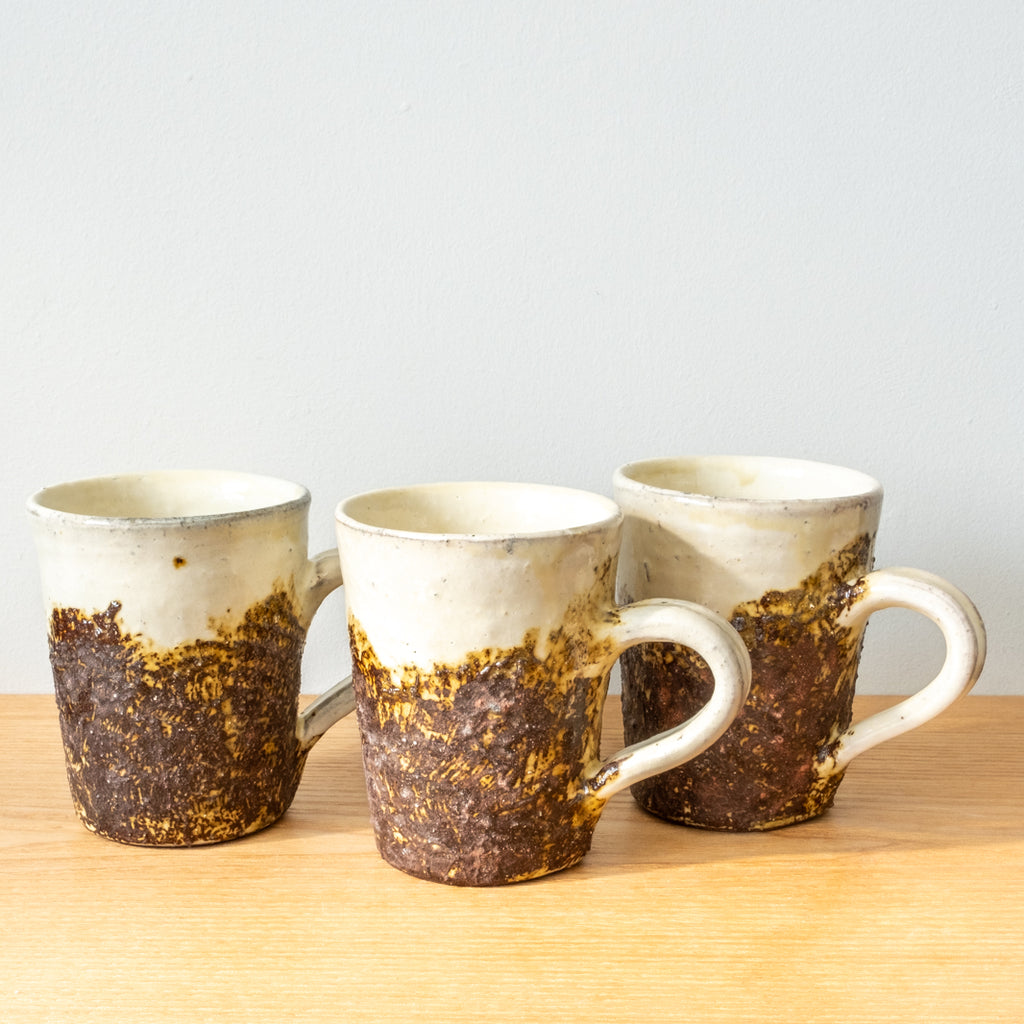 Aratsuchi, rough clay, wood-fired handmade mugs from Japan