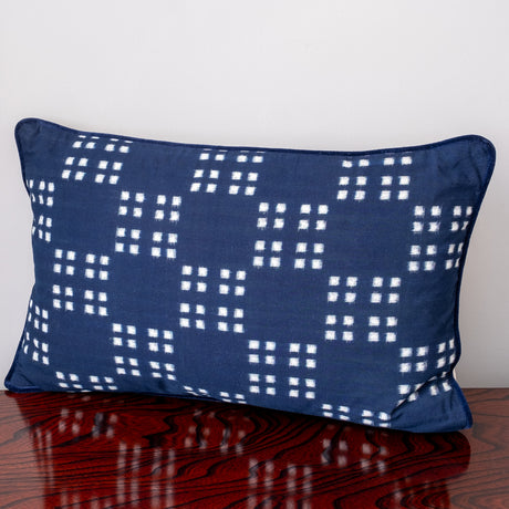 Hand-dyed Indigo Ikat Kasuri Cushion, Made in Japan