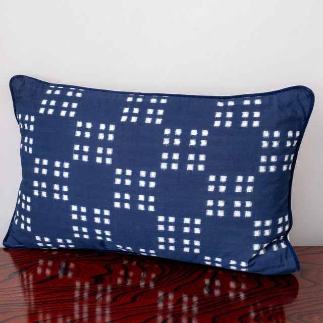 Hand-dyed Indigo Ikat Kasuri Cushion, Made in Japan