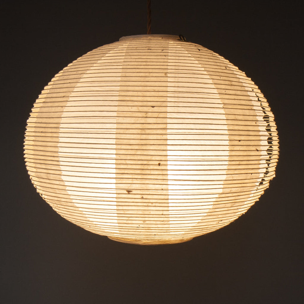 White double-layered Japanese paper lamp shade - straight lit