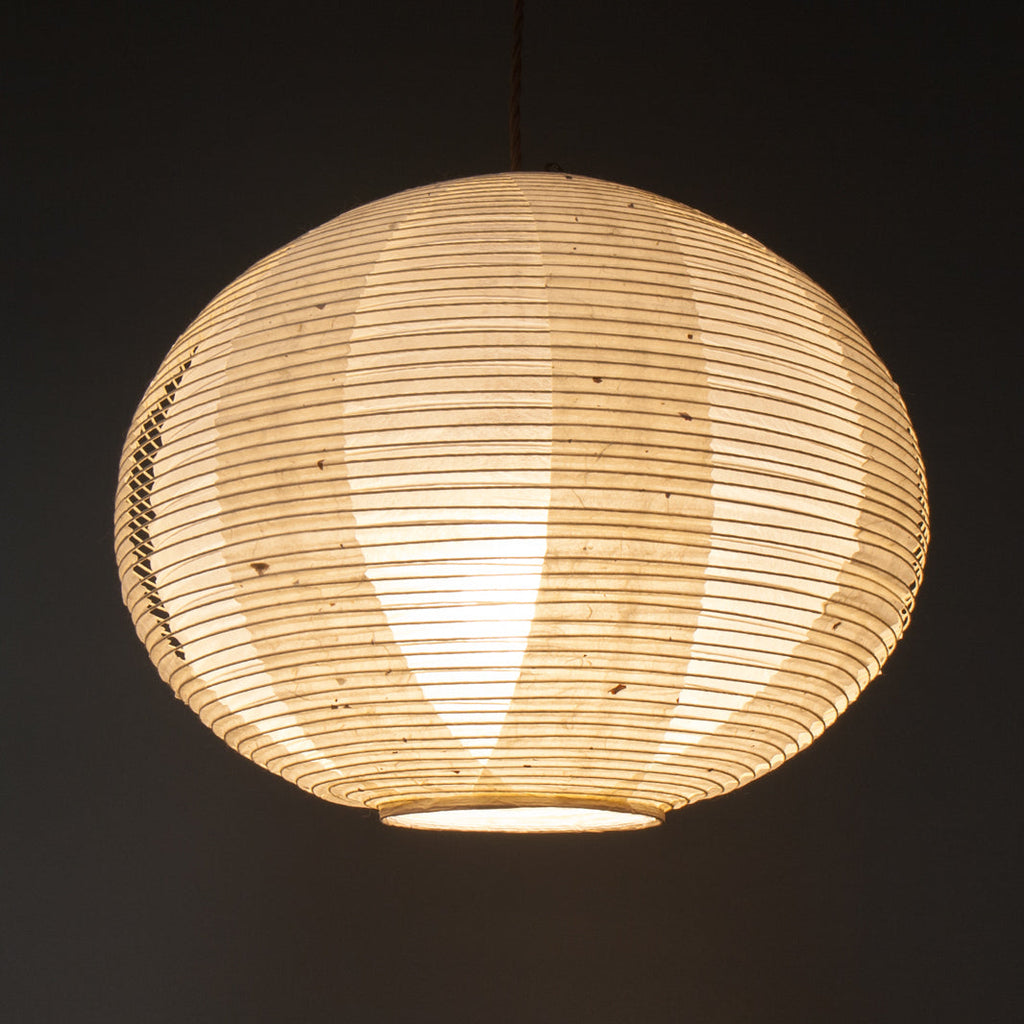 White double-layered Japanese paper lamp shade - up lit