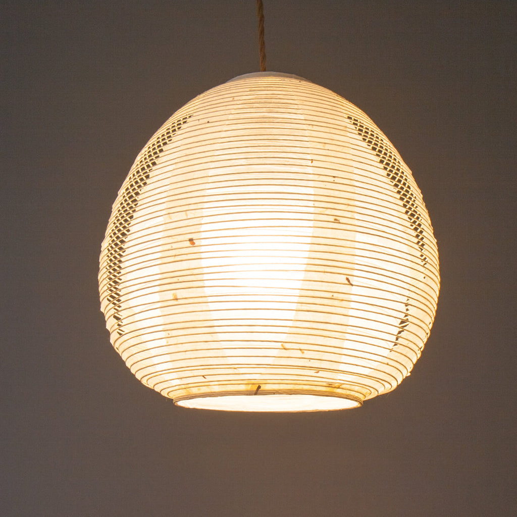White egg-shaped double-layered Japanese paper lamp shade - straight lit