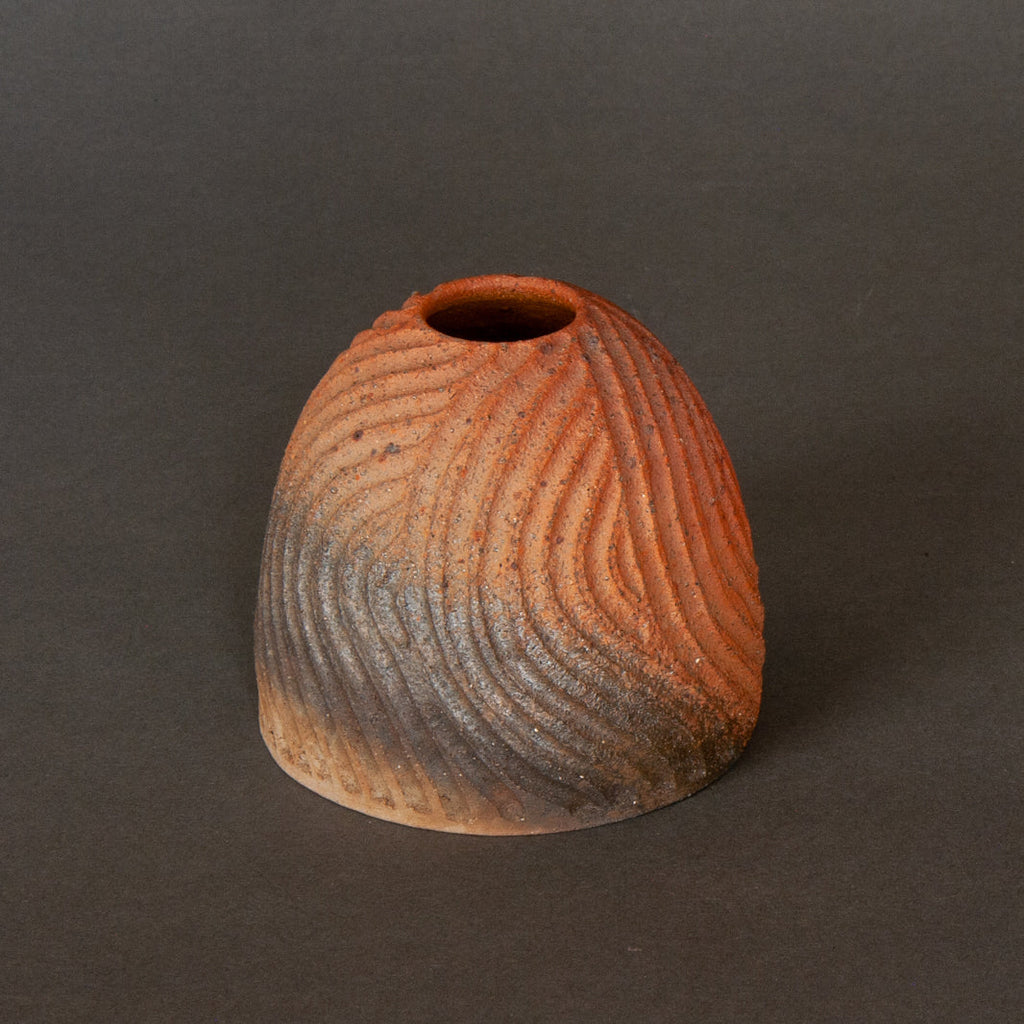 Charming carved and decoarted natural glazed vase, handmade in Japan