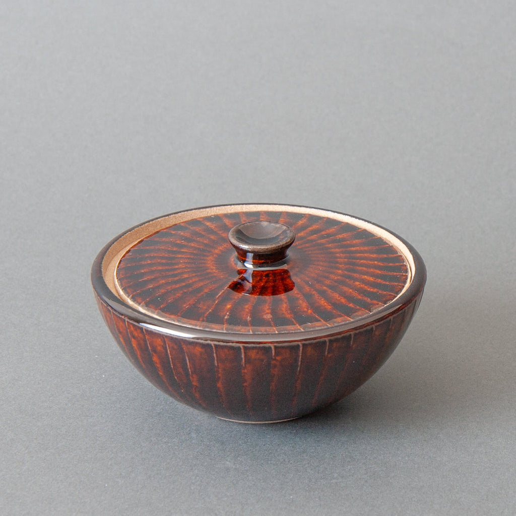 Handmade Japanese Salt Jar - Brown w Lid