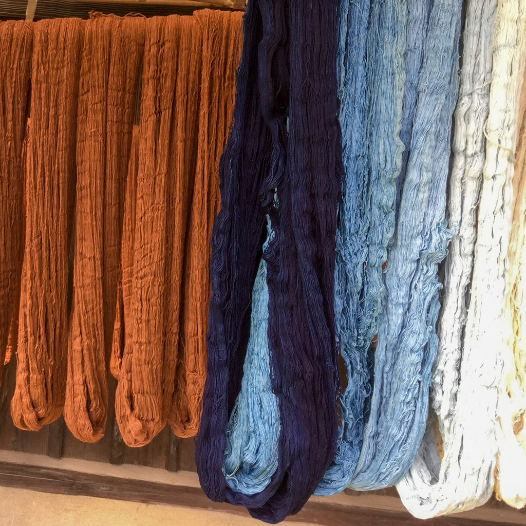 Indigo and persimmon dyed traditional Japanese weaving