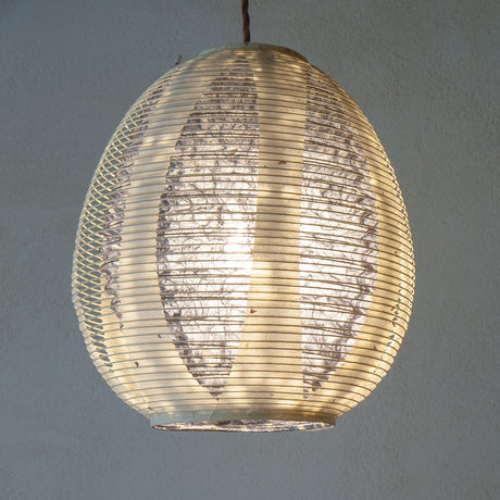 28cm egg-shaped, double-layered (Mulberry outer and blue hemp inner) Japanese Paper Lamp Shade, illuminated