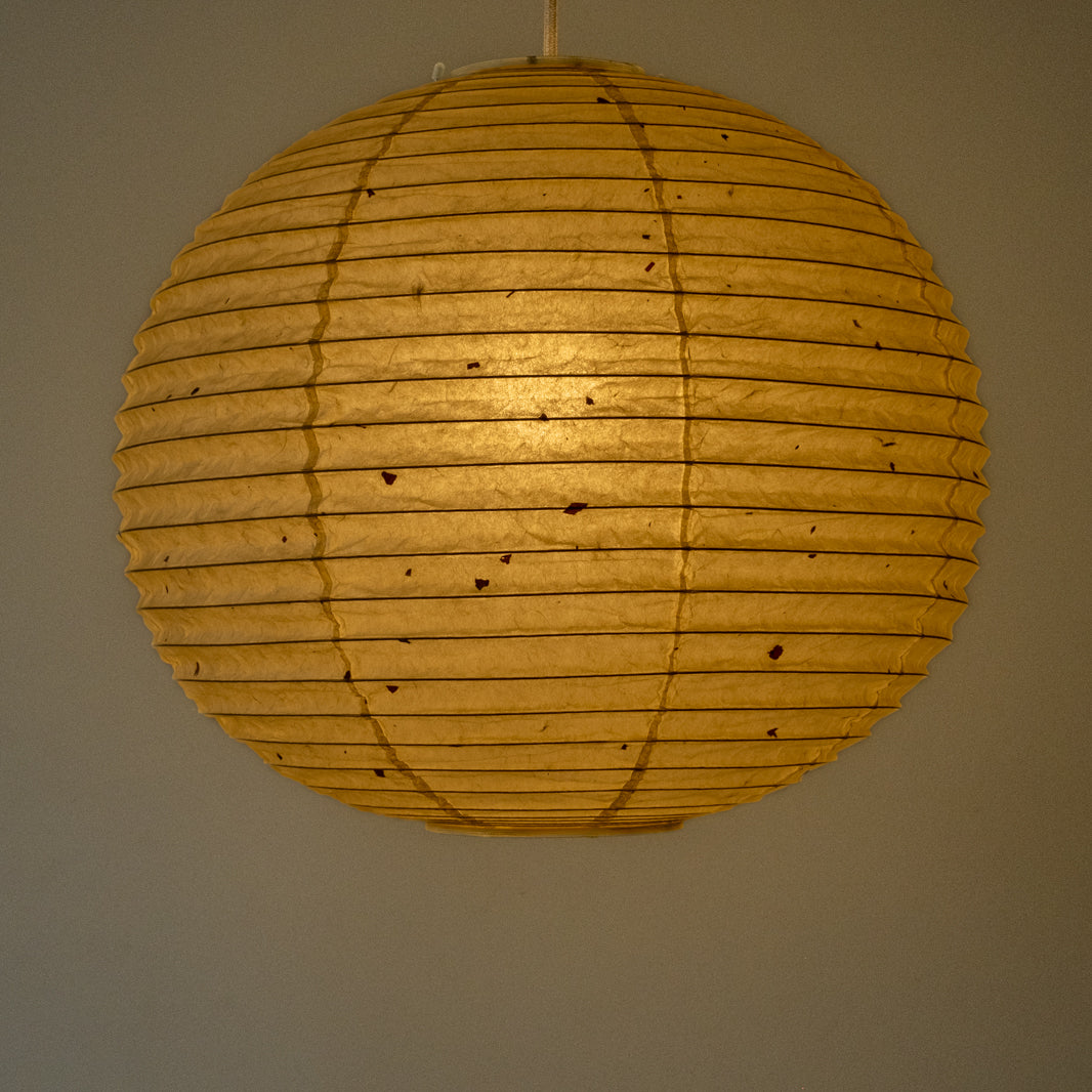 45cm diameter handmade kozo washi paper lampshade, illuminated