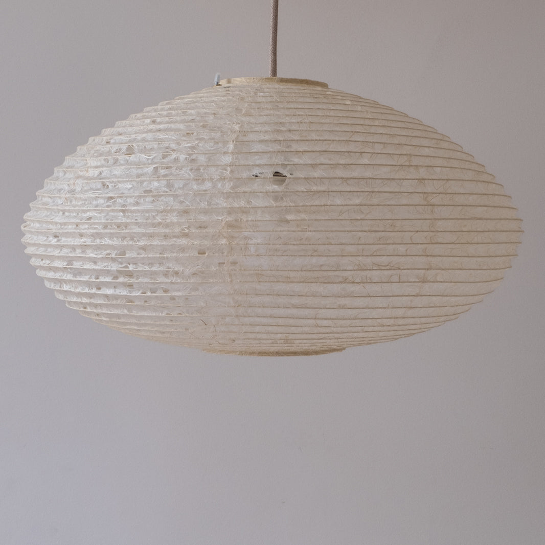 46cm diameter oval hemp paper lampshade, handmade in Japan, side view