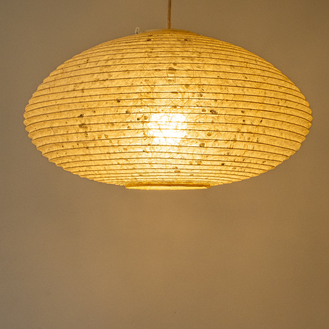 46cm diameter oval hemppaper lampshade, handmade in Japan, illuminated