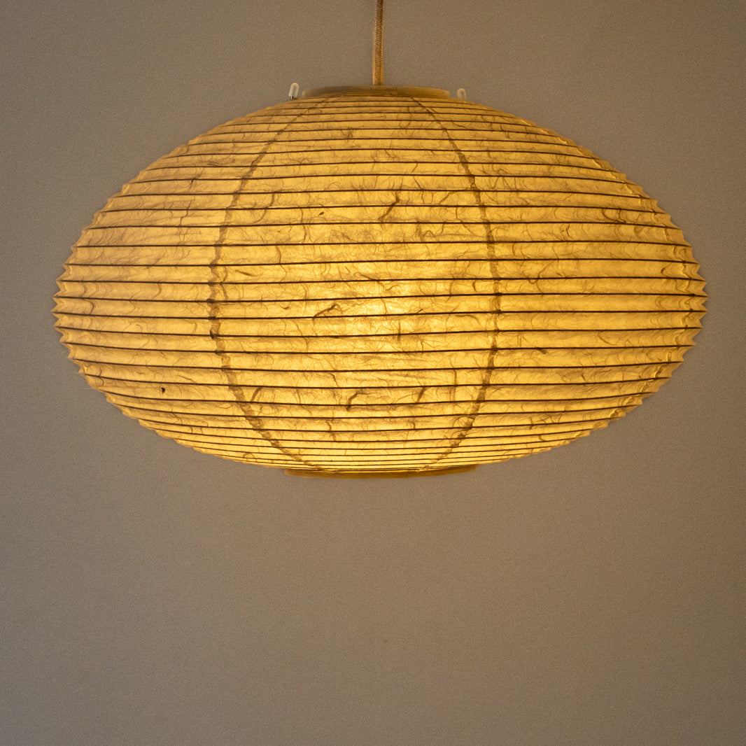 Oval Japanese washi paper lantern, 46cm, handmade in Japan, lit
