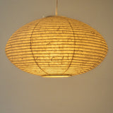 Oval Japanese washi paper lantern, 46cm, handmade in Japan, Side-on view, lit