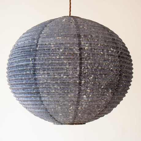53cm diameter Paper Lampshade made form a blue Hemp washi paper in the asaraku style with small holes left in the paper