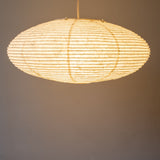 White Oval Handmade Japanese Paper Lampshade, Unryu Paper, Side view Lit