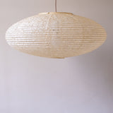 Handmade Large Japanese Paper Lampshade, 60cm diameter, Hemp or Asaraku paper, bulb just visible through the paper, side view