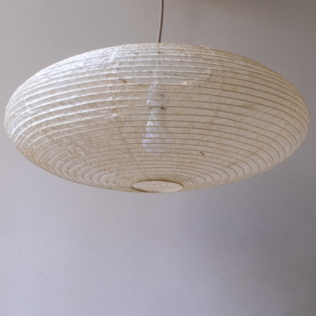 Handmade Large Japanese Paper Lampshade, 60cm diameter, Hemp or Asaraku paper, bulb just visible through the paper