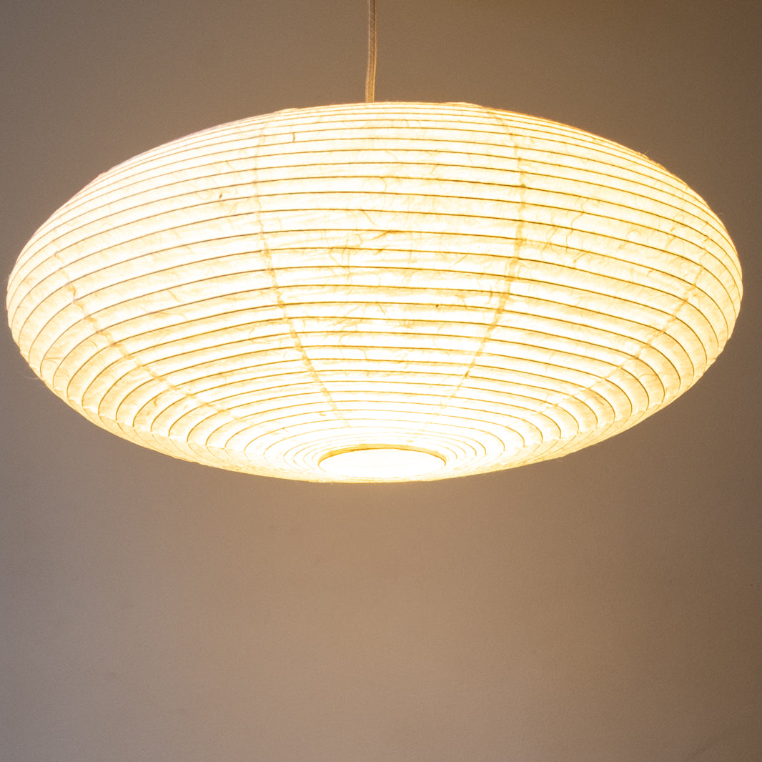 White Oval Handmade Japanese Paper Lampshade, Unryu Paper Lit
