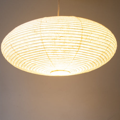 White Oval Handmade Japanese Paper Lampshade, Unryu Paper Lit
