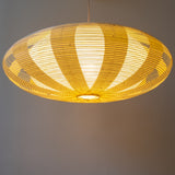 Lovely double-layered 75cm Oval shade, handmade from Japanese washi paper, up view, lit