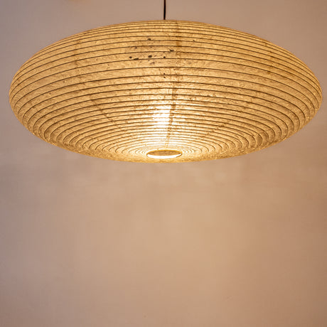 90cm diameter, large oval paper lampshade, handmade in Japan from Hemp (Asaraku) paper, which has large random holes in it, illuminated