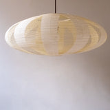 Large 90cm Oval or Elliptical Shade in the skashi style, with white Unryu paper, handmade in Japan, side view unlit