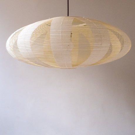 Large 90cm Oval or Elliptical Shade in the skashi style, with white Unryu paper, handmade in Japan, side view unlit