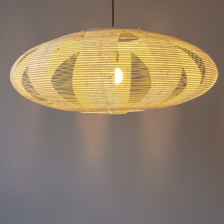Large 90cm Oval or Elliptical Shade in the skashi style, with white Unryu paper, handmade in Japan, side view lit