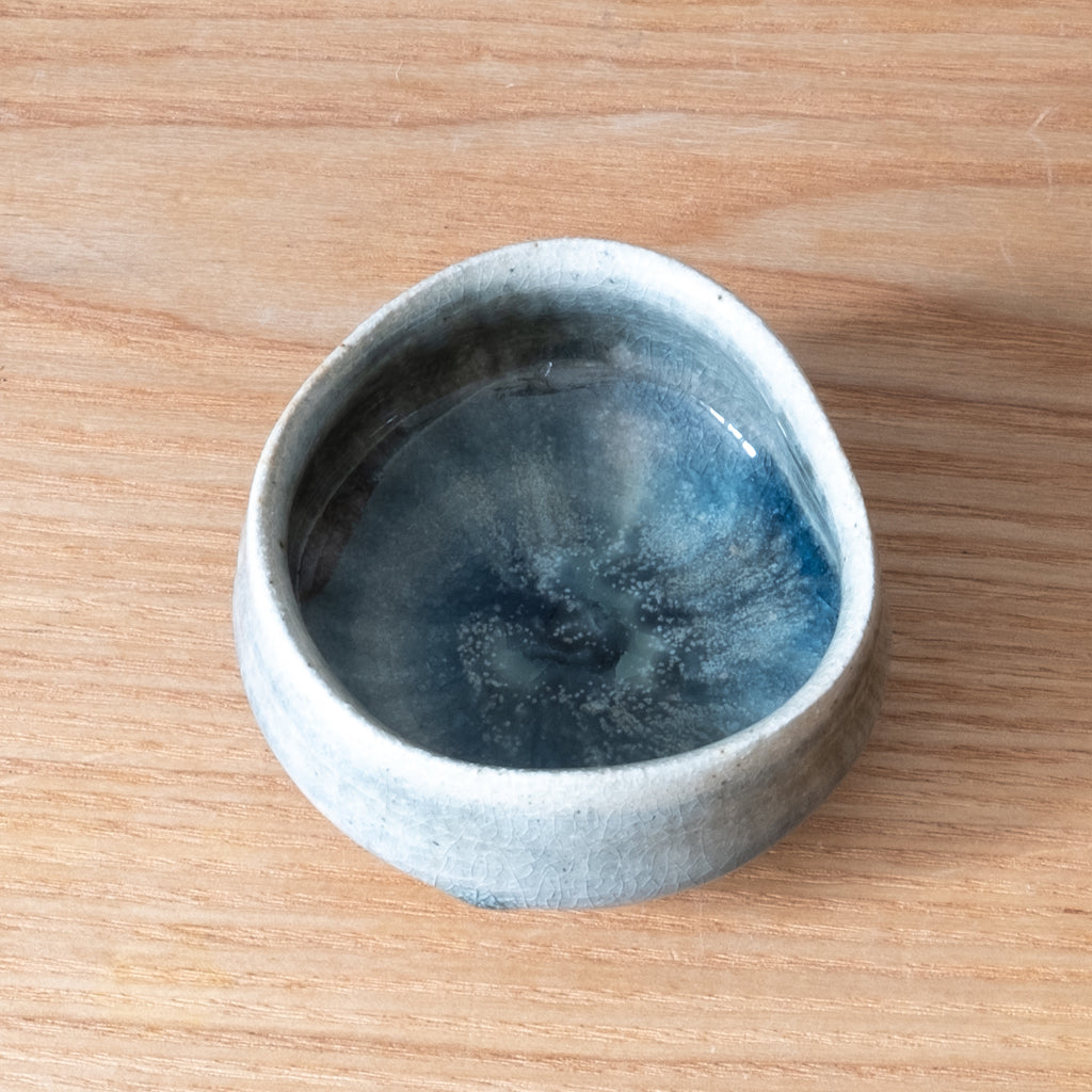 Blue Karatsu glaze sake glass, handmade in Japan