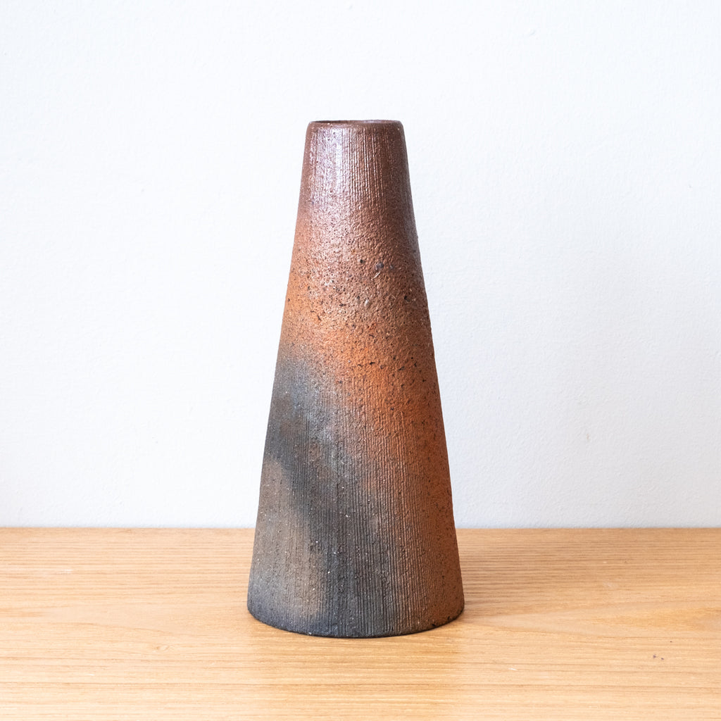 Handmade Japanese Stoneware Textured Unglazed Cone-shaped Vase