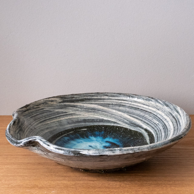 Handmade crackle glaze blue oak ash bowl - made in Japan