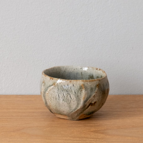 Handmade Japanese sake cup, oak ash glaze