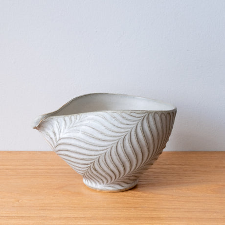 Beautiful hand-carved Japanese sake pourer or katakuchi, from the Fukushima kiln