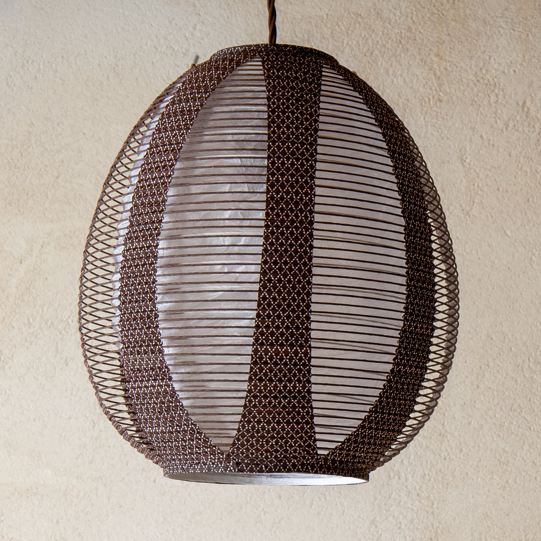 28cm diameter, Brown egg-shaped double-layered Japanese paper lamp shade - straight view