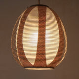 28cm diameter, Brown egg-shaped double-layered Japanese paper lamp shade - straight view, illuminated