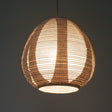 28cm diameter, Brown egg-shaped double-layered Japanese paper lamp shade - up view, illuminated