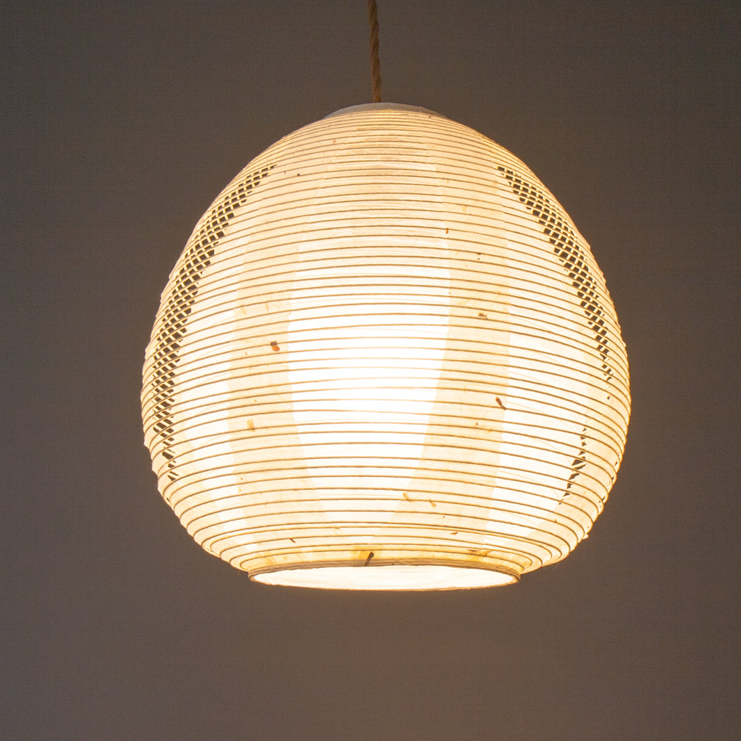 White egg-shaped double-layered Japanese paper lamp shade - straight illuminated
