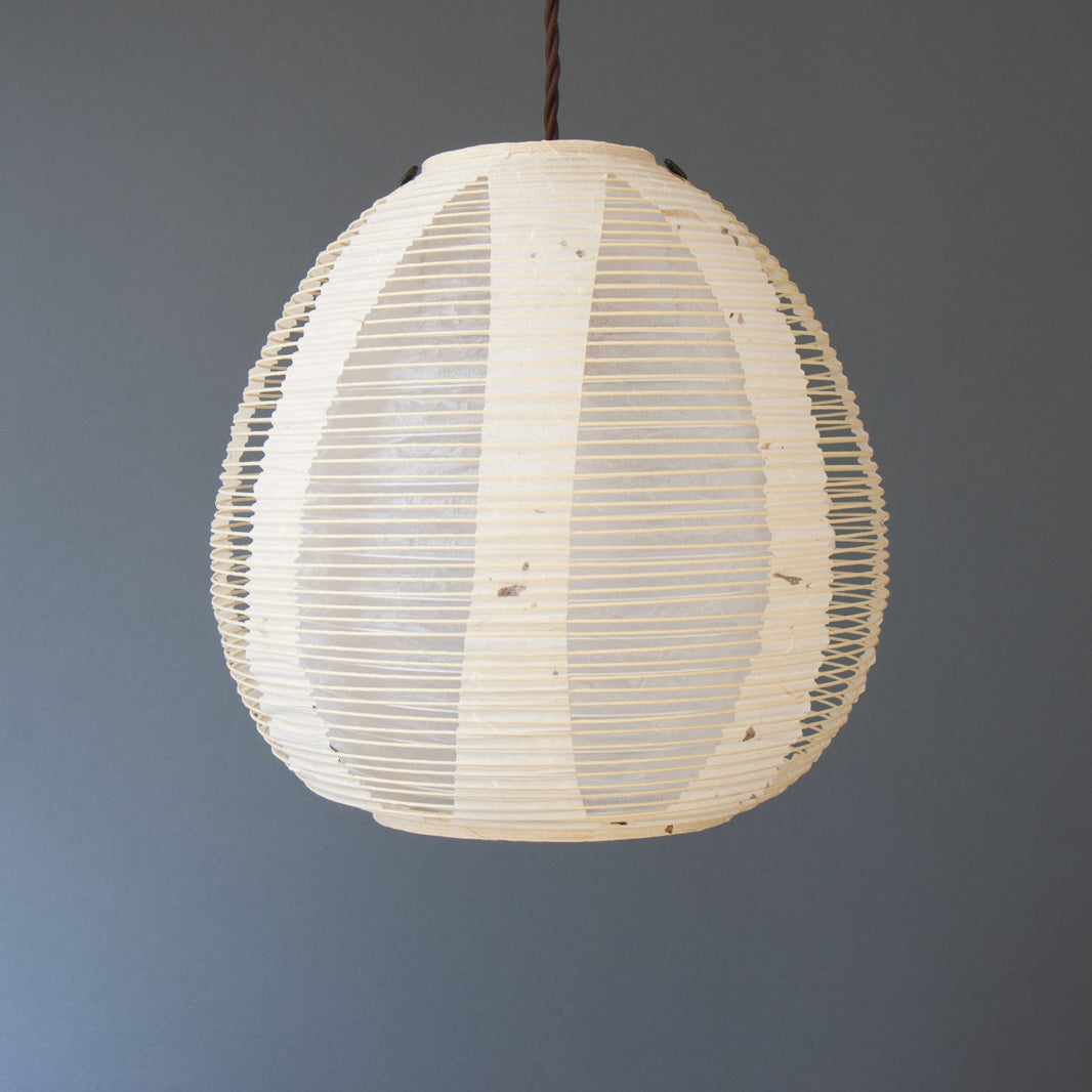 28cm diameter, Cream and White egg-shaped double-layered Japanese paper lamp shade - side on unlit