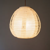 28cm diameter, Cream and White egg-shaped double-layered Japanese paper lamp shade - side on illuminated