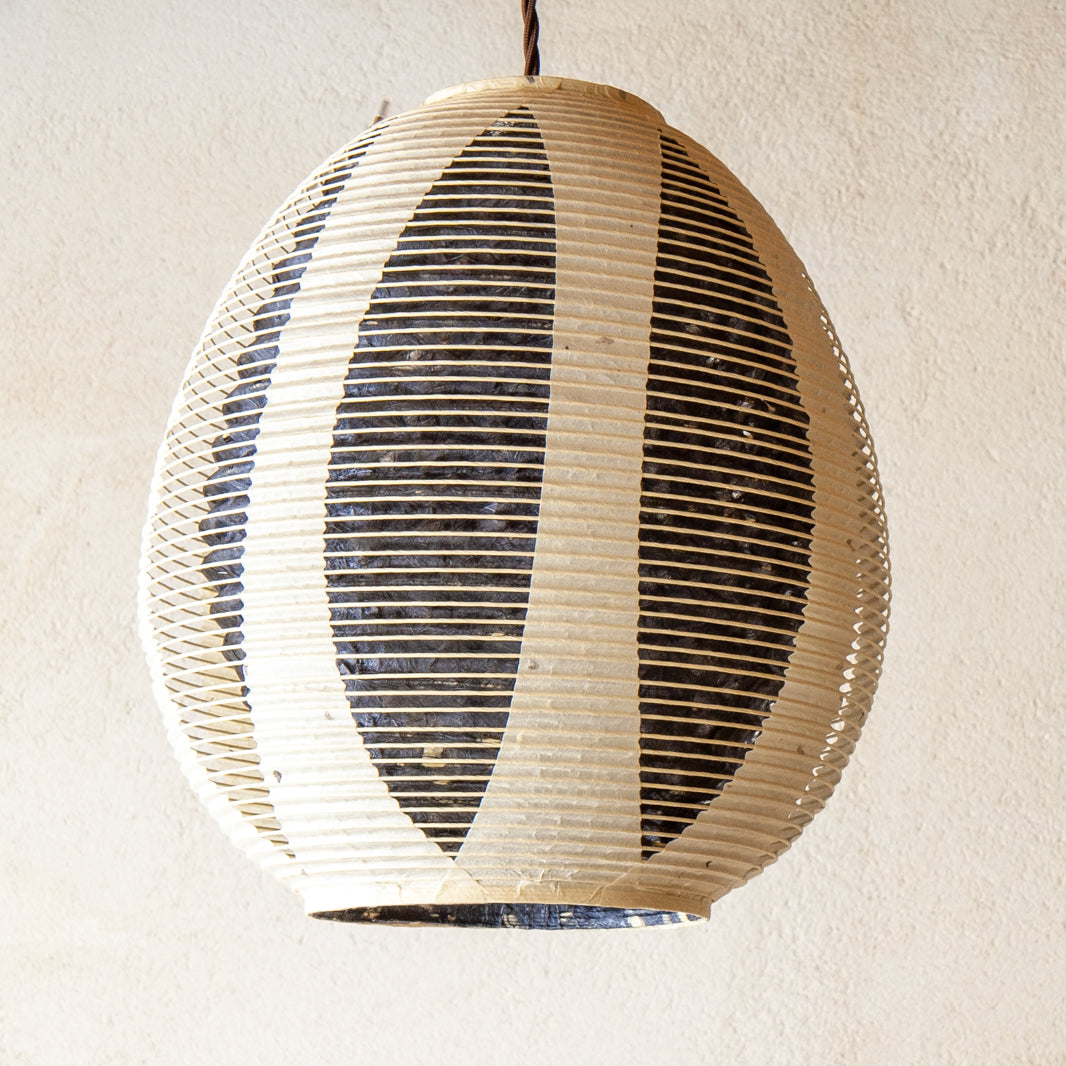 28cm egg-shaped, double-layered (Mulberry outer and blue hemp inner) Japanese Paper Lamp Shade