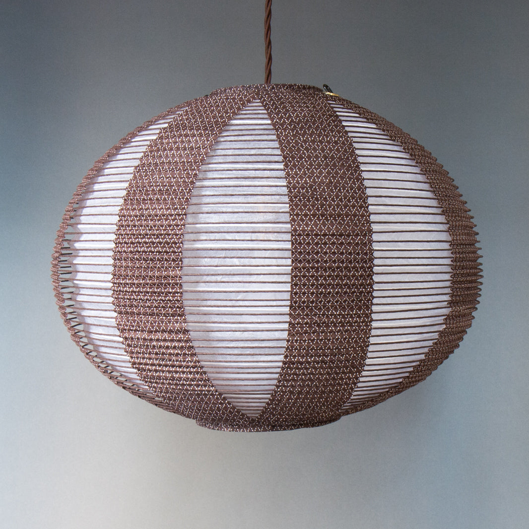 40cm diameter, Brown double-layered Japanese paper pendant lamp shade - side view, unlit