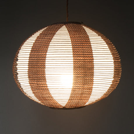 40cm diameter, Brown double-layered Japanese paper pendant lamp shade - side view, lit