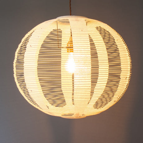 45cm diameter Kozo (Cream) Skashi Japanese handmade paper lamp shade - straight view, illuminated