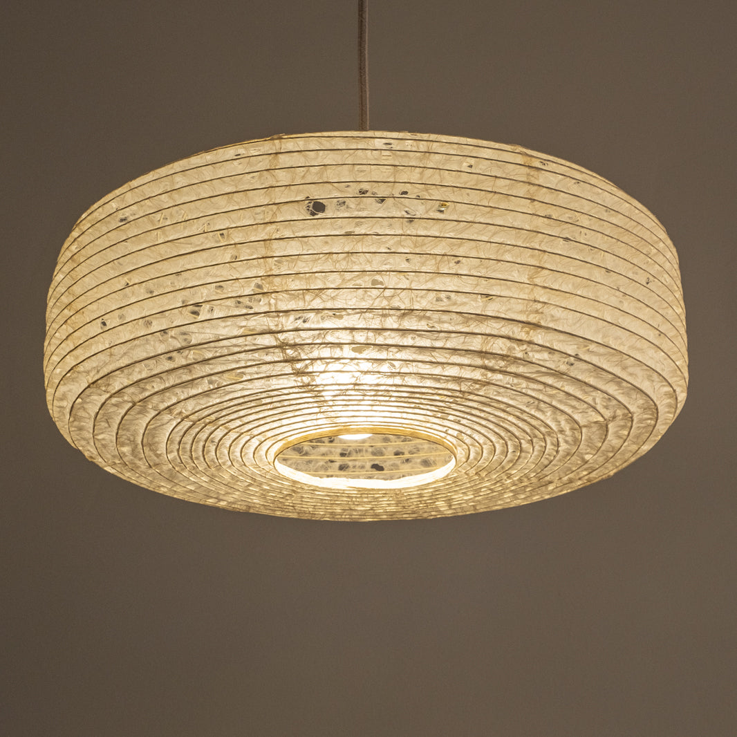 45cm daifuku (rectangular profile) hemp or Asaraku Japanese paper lampshade, under view, illuminated