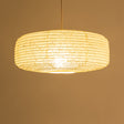 45cm daifuku (rectangular profile) hemp or Asaraku Japanese paper lampshade, side view, illuminated