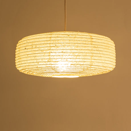 45cm daifuku (rectangular profile) hemp or Asaraku Japanese paper lampshade, side view, illuminated