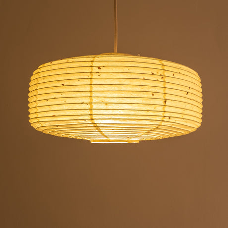 Unusual and stylish daifuku shape Japanese Paper lampshade, 45cm dia., illuminated