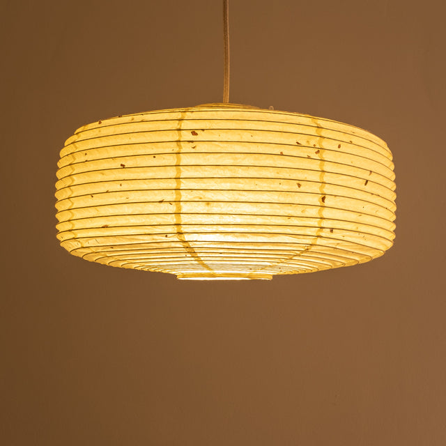 Unusual and stylish daifuku shape Japanese Paper lampshade, 45cm dia., illuminated