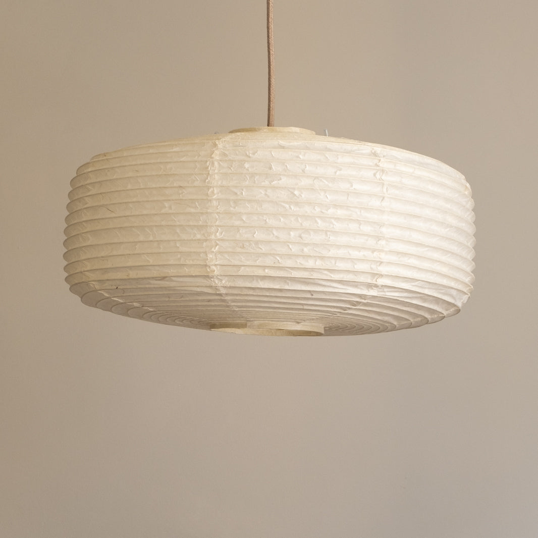 "Daifuku" shaped rectangular profile paper lampshade, Unryu paper, Handmade in Japan. side view unlit 